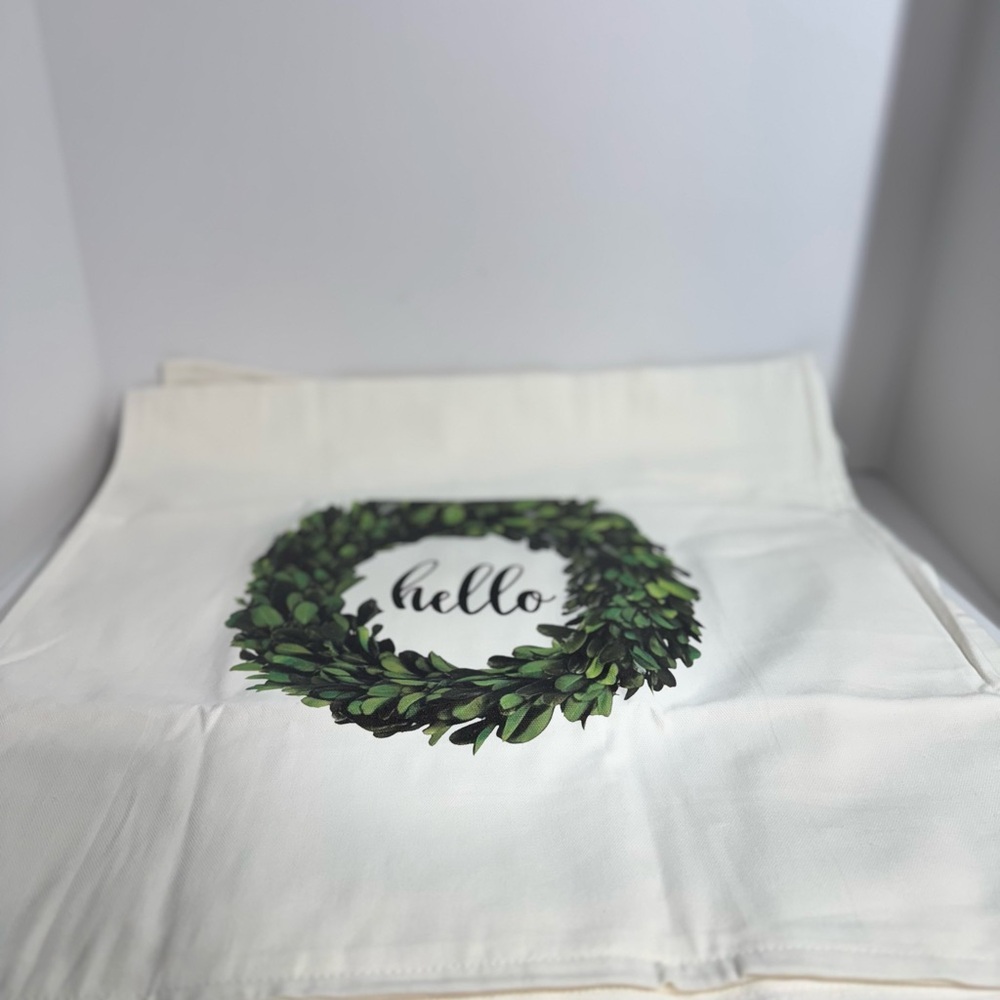 White Pillow Cover with Green Wreath Design